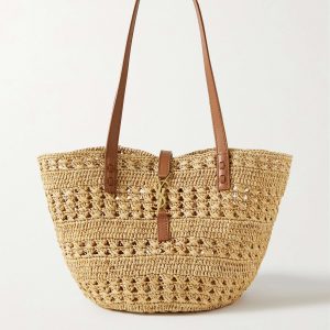 Saint Laurent Ysl Small Basket Raffia Tote Bag