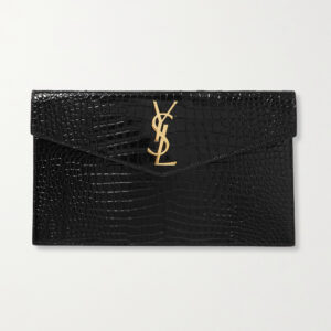 SAINT LAURENT Uptown croc-effect patent-leather pouch