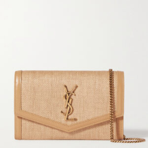 SAINT LAURENT Uptown leather-trimmed raffia shoulder bag