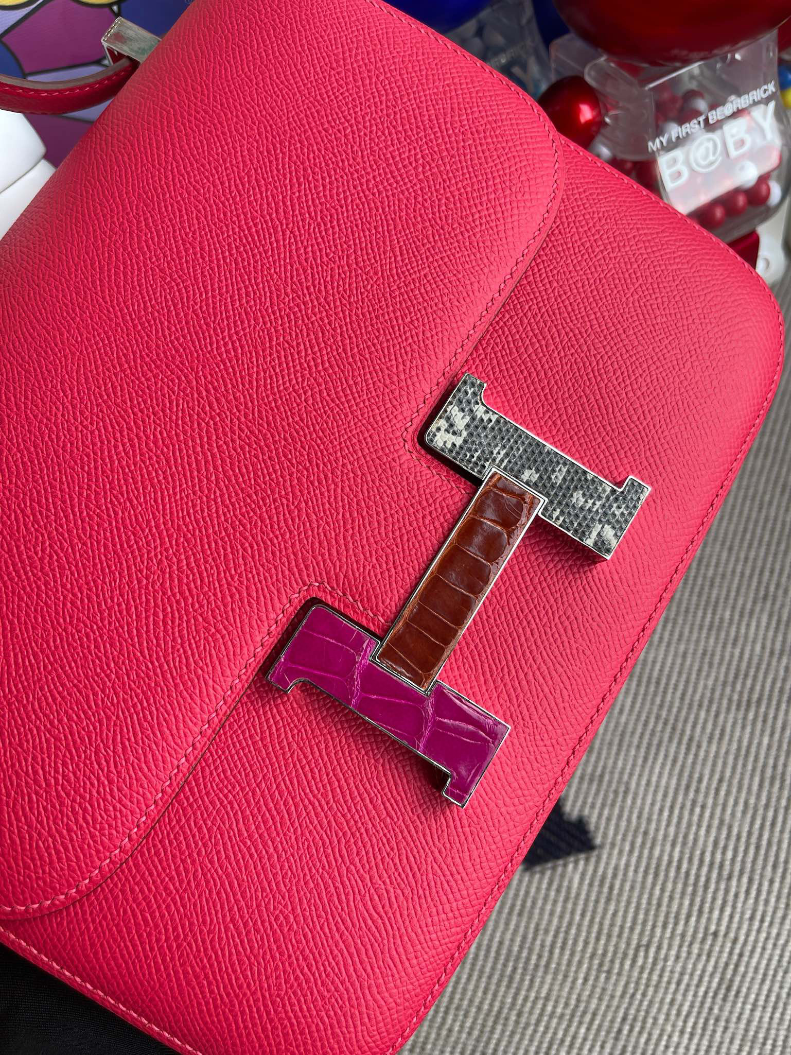 HERMES Constance 24 Rose Extreme Epsom Pourpre Etru Alligator and Lizard  Buckle