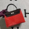 Hermes Kelly Alligator Shiny Bright red & Black Silver Hardware 25cm Full Handmade