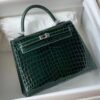 Hermes Kelly crocodile Shiny Dark green Silver Hardware 25cm Full Handmade