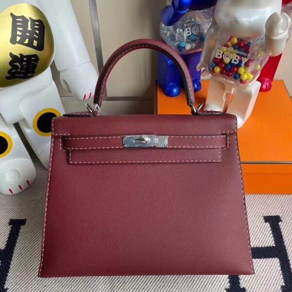 Hermes Kelly GM leather ck55 Hermes red Silver buckle 28cm