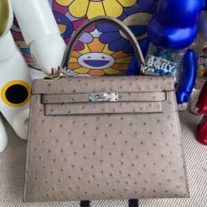 Hermes Kelly kk Ostrich M8 gris ashpite Silver buckle 25cm