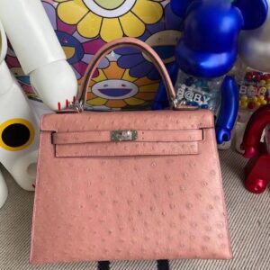 Hermes Kelly kk Ostrich cc94 ceramic pink Silver buckle 25cm