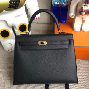 Hermes Kelly Epsom ck89 black Noir gold buckle 25cm