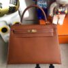 Hermes Kelly Barenia golden brown gold buckle 28cm