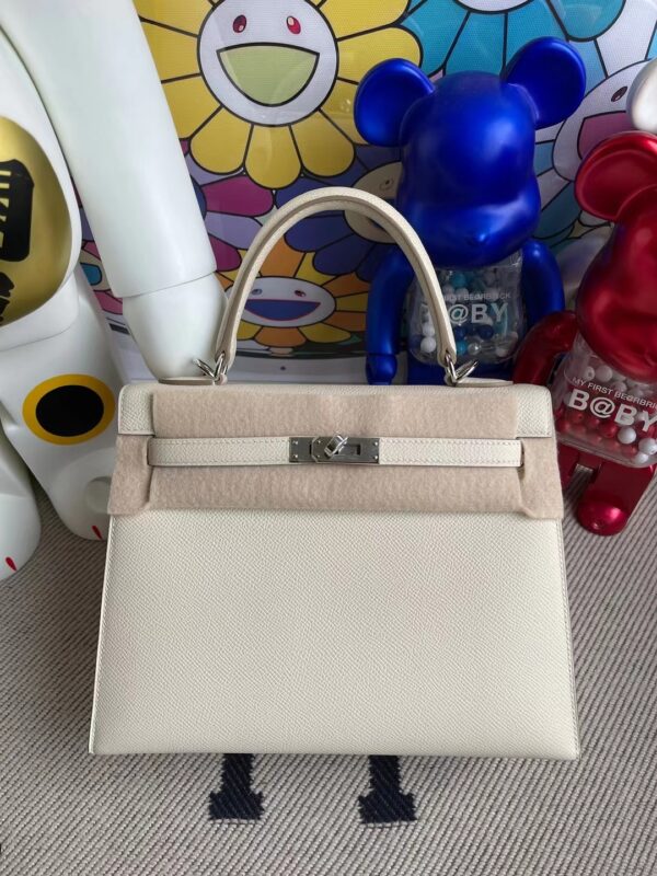 Hermes Kelly 25cm Epsom ck10 craie Silver Hardware Full Handmade