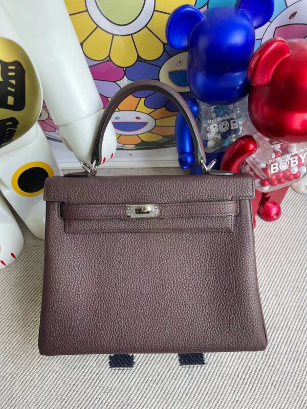 Hermes Kelly 25cm togo 0D Deep wine Red Silver Hardware Full Handmade