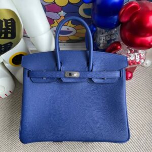 Hermes Birkin 25cm togo 7T Electric blue & Orange Silver Hardware Full Handmade