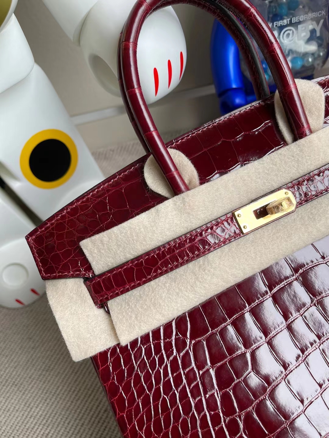 Hermès Birkin shiny alligator crocodile F5 Wine red 25cm - lushenticbags