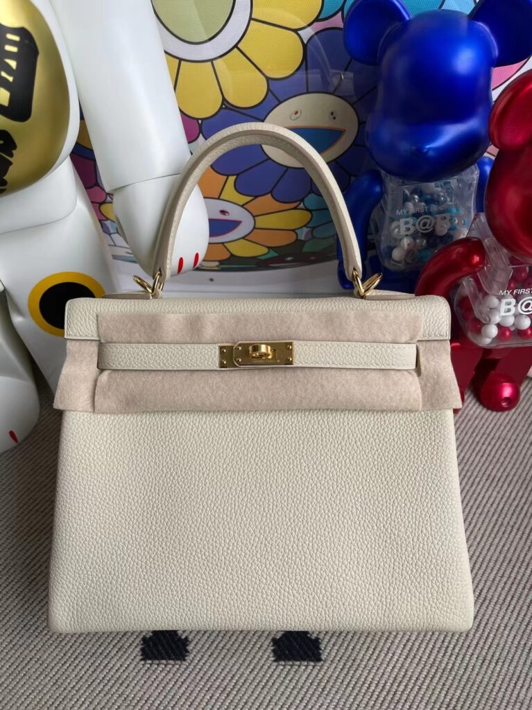 Hermes Kelly Touch 25cm Togo Ck10 Craie Gold Hardware Full Handmade -  lushenticbags