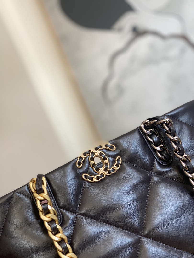 Chanel 19 Shopping Bag Shiny Lambskin AS3660 Gold-Tone Silver-Tone &  Ruthenium-Finish Metal Dark Brown - lushenticbags