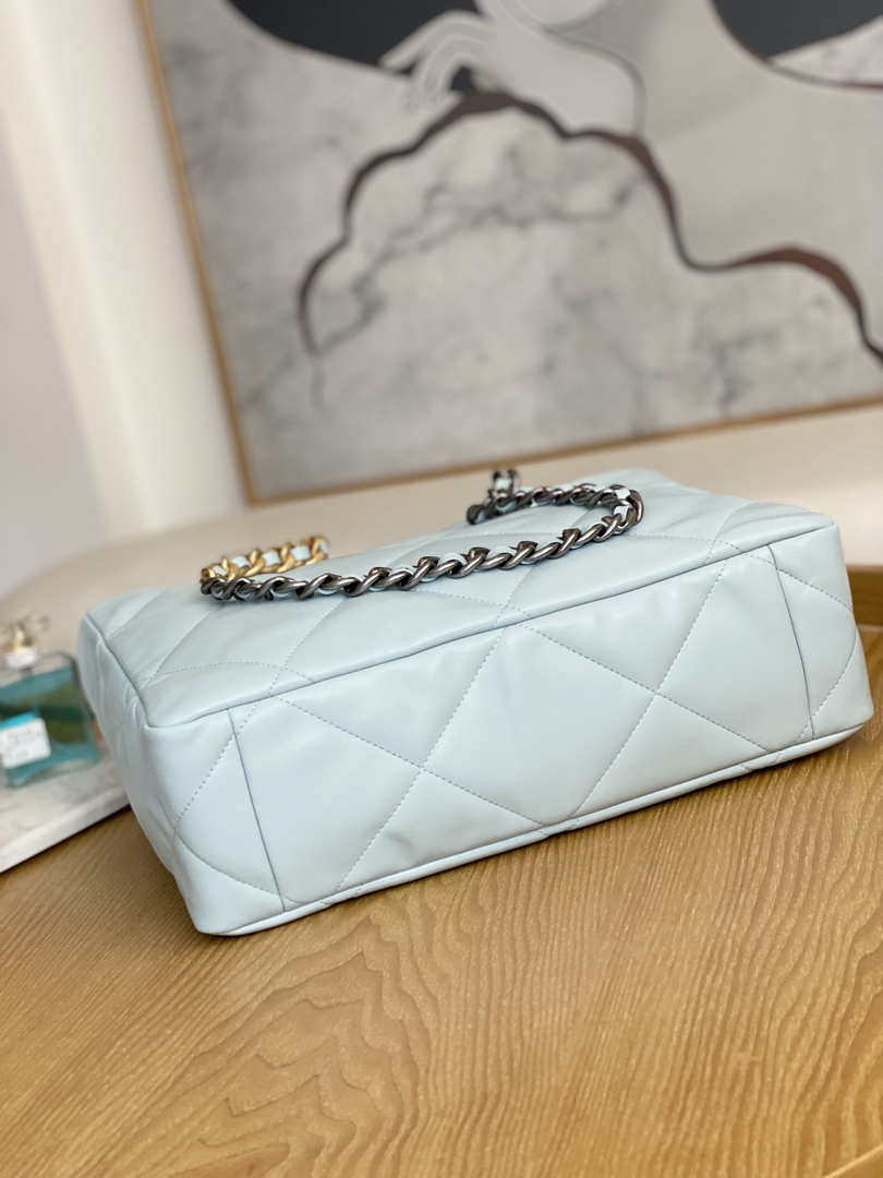 Chanel 19 Shopping Bag Shiny Lambskin AS3660 Gold-Tone Silver-Tone &  Ruthenium-Finish Metal Light Blue - lushenticbags