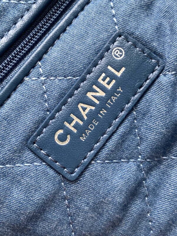 Chanel 22 Backpack AS3859 Denim Blue canvas With Sliver Logo