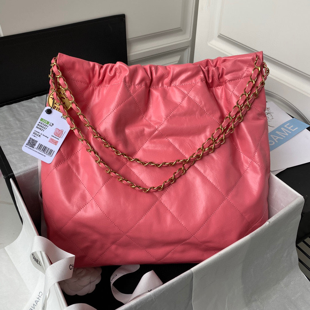 Chanel 22 Handbag Small 22S Calfskin Coral Pink for Women