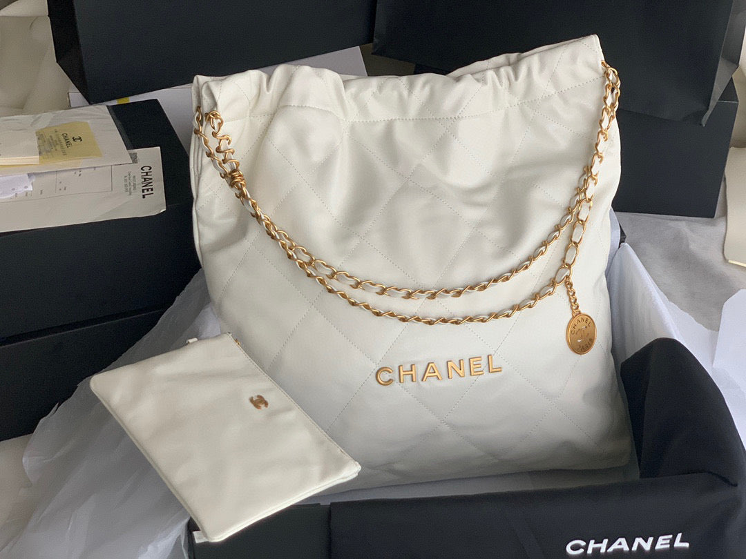 Chanel 22 Large Handbag Calfskin Gold-Tone Lacquered Metal