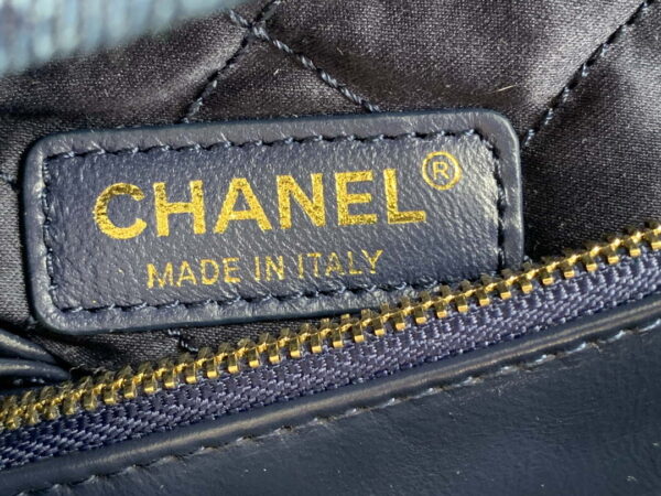 Chanel 22 Handbag Gold-Tone Metal Canvas AS3260 Blue denim