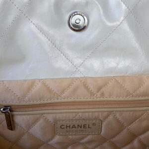 Chanel 22 Handbag Shiny Calfskin Gold AS3261 White with Silver
