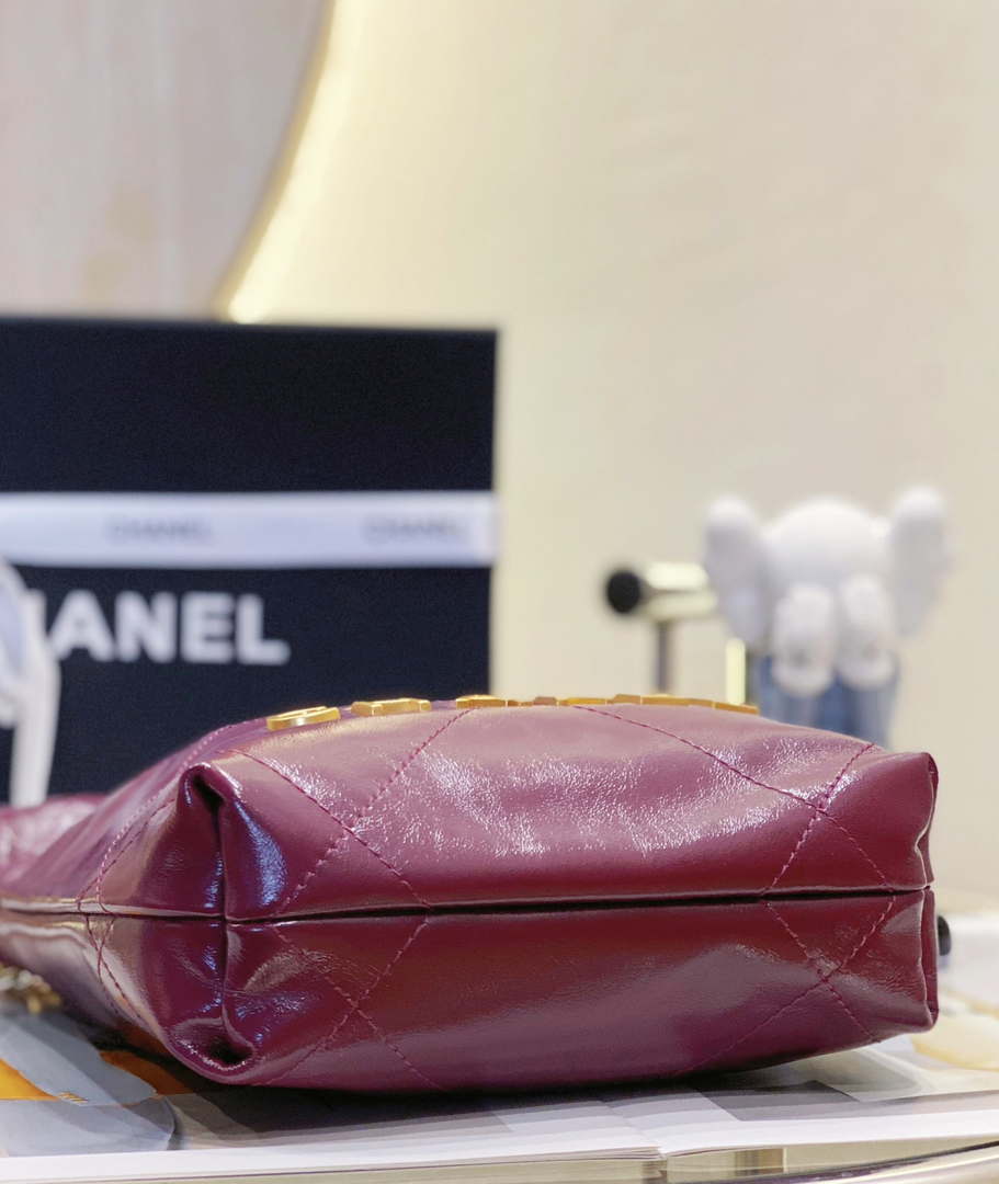 Chanel 22 Mini Handbag AS3980 Shiny Calfskin & Gold-Tone Metal Purple Red -  lushenticbags