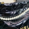 Chanel 22 Mini Handbag Shiny Calfskin AS3260 Pearl Chain Black with Gold