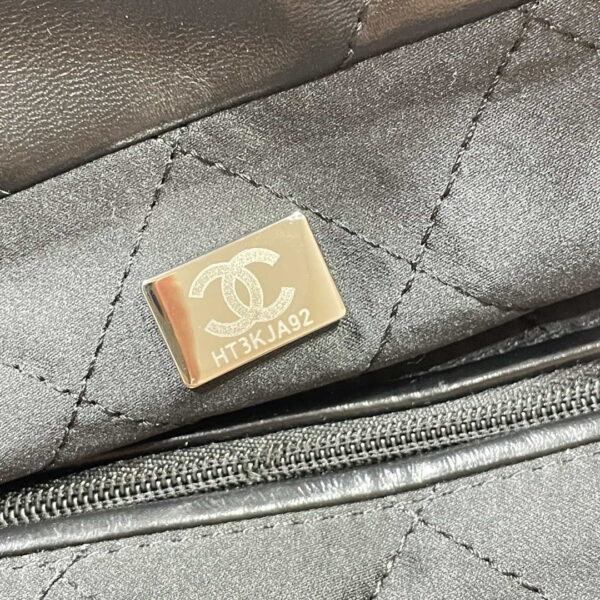 Chanel 22 Small Handbag Shiny Calfskin AS3260 Black with Black logo