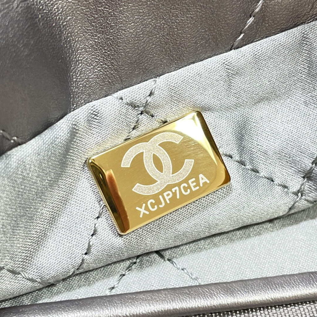 Chanel 22 Small Handbag Shiny Calfskin AS3260 Gray Silver