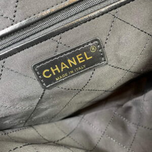 Chanel 22 Small Handbag Shiny Calfskin AS3260 Black Gold with White logo