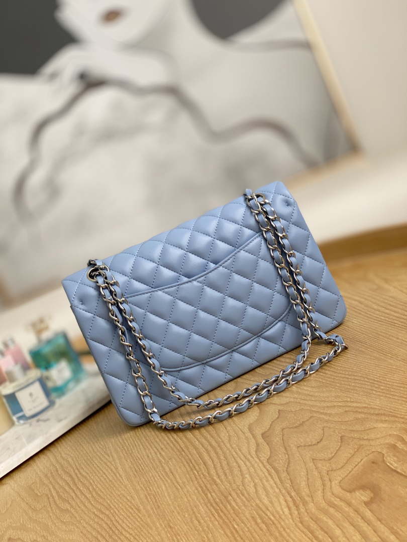 Chanel A01112 Flap Handbag Classic Bag Lambskin Sky Blue Silver -  lushenticbags