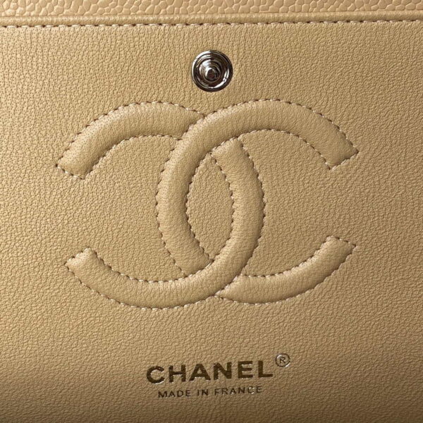 Chanel A01112 Flap Handbag Classic bag Grained shiny Calfskin Tan Silver