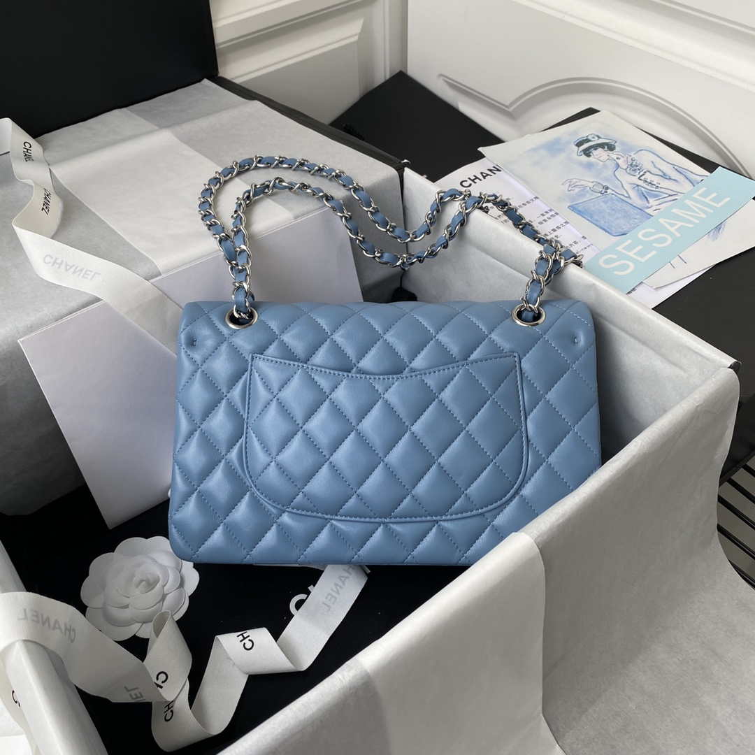 Chanel A01112 Flap Handbag Classic Bag Lambskin Sky Blue Silver