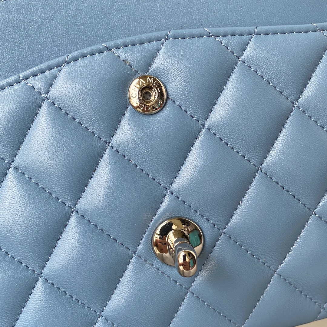 Chanel A01112 Flap Handbag Classic Bag Lambskin Sky Blue Silver -  lushenticbags