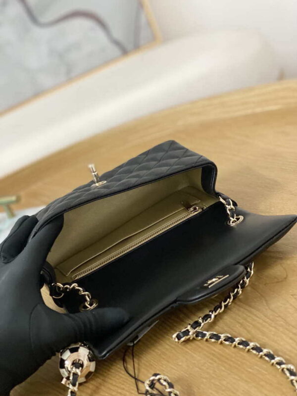 Chanel A01113 Flap Handbag Classic Bag Black Lambskin Gold With Ball