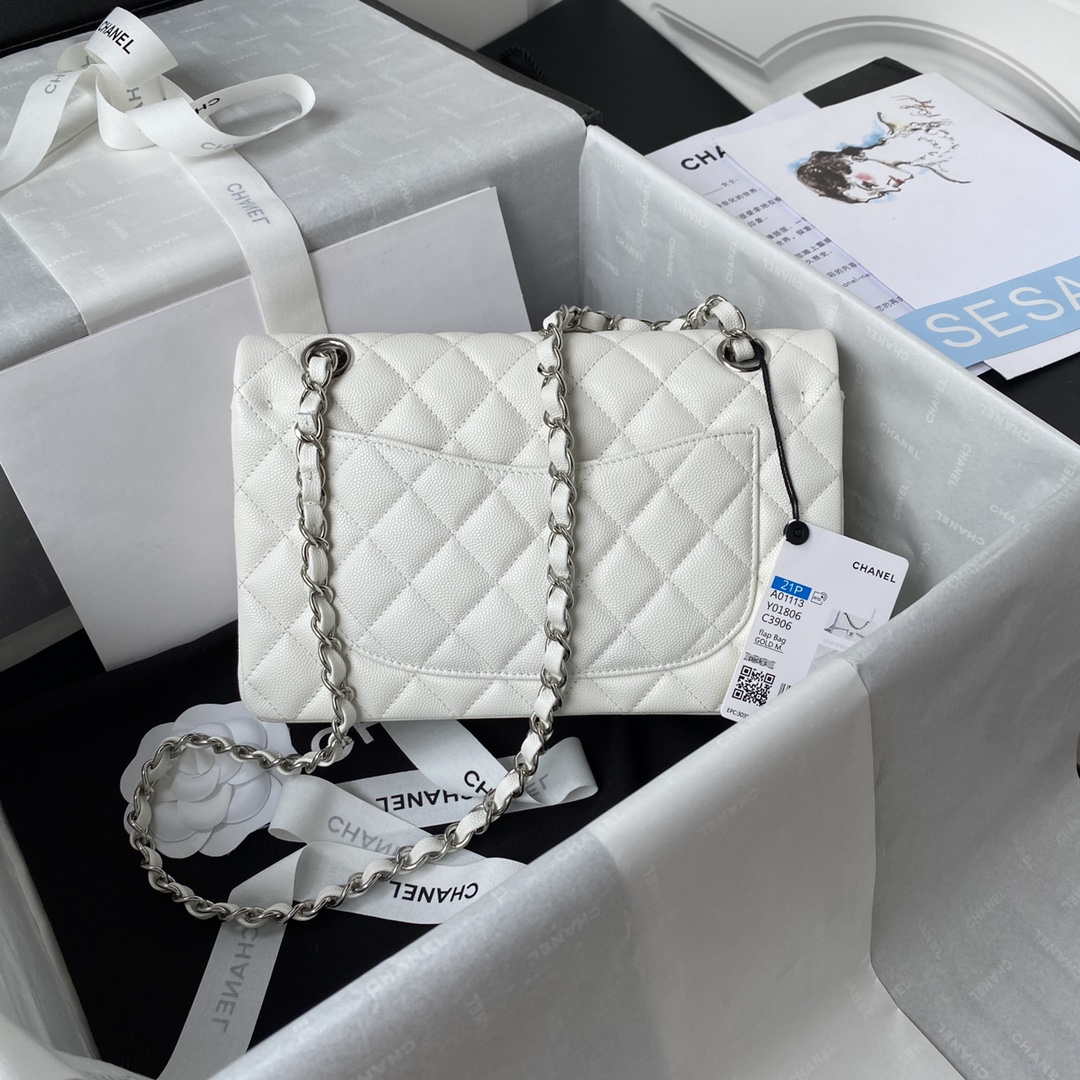 Chanel Mini Flap Bag White Shiny Calfskin