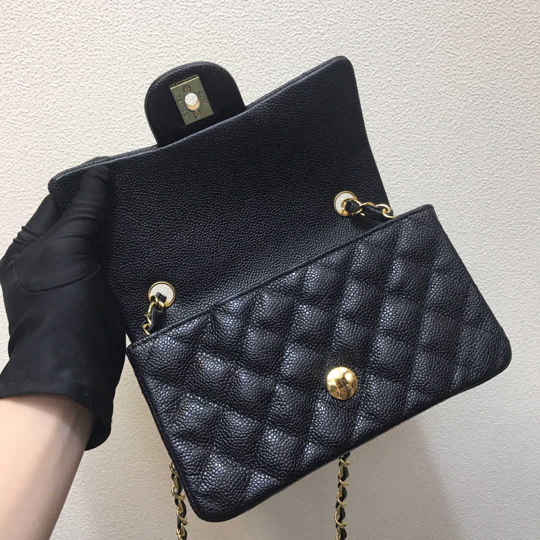 Chanel A69900 Mini Flap Bag Grained Calfskin Black Gold - lushenticbags