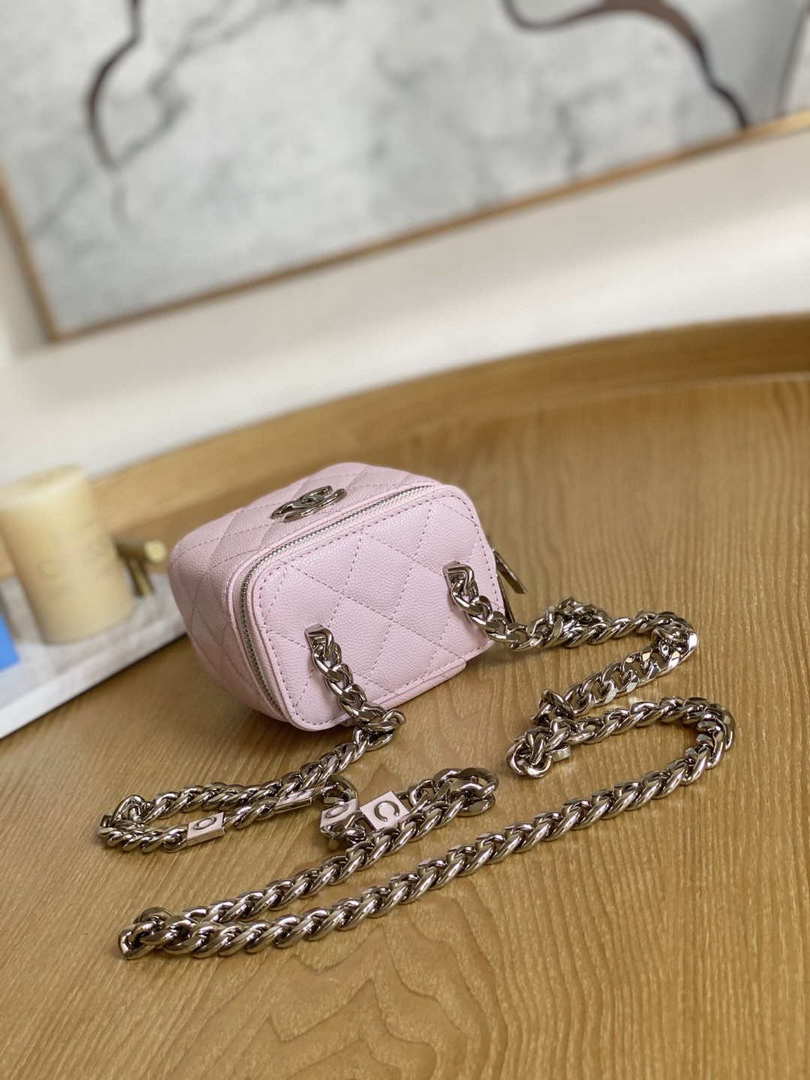 Chanel A81193 Mini Vanity with chain Calfskin Sliver Pink