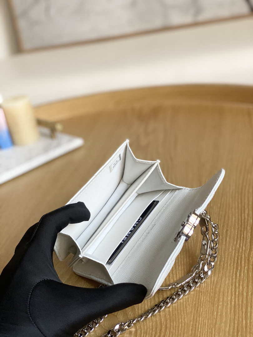 Chanel A81197 Mini Flap Calfskin Enamel & Silver-Tone Metal White -  lushenticbags