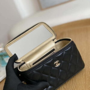 Chanel A81242 Vanity with chain Lambskin Gold football Black