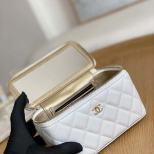 Chanel A81242 Vanity with chain Lambskin Gold football White