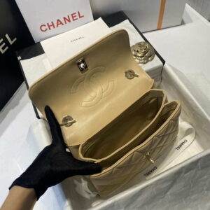 Chanel A92236 Flap Bag With Top Handle Lambskin & Gold-Tone Metal Apricot