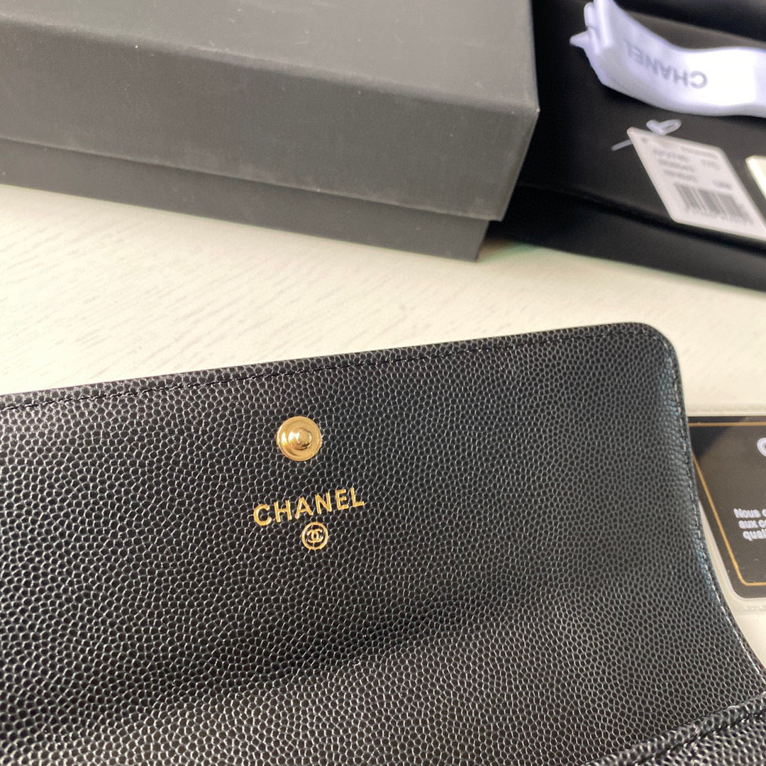 Chanel Long Flap Wallet Grained shiny calfskin AP2740 Black - lushenticbags