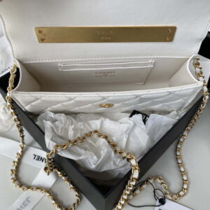 Chanel AP2946 Phone Holder Clutch with Chain Lambskin White