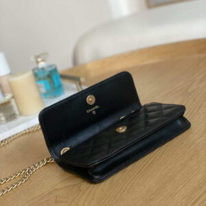 Chanel AP3047 FLAP Phone Holder With Chain Black Lambskin - lushenticbags