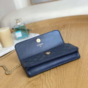 Chanel AP3047 FLAP Phone Holder With Chain Blue Lambskin & Gold-Tone Metal  - lushenticbags
