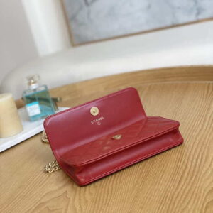 Flap phone holder with chain - Shiny lambskin & gold-tone metal
