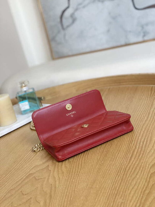 Chanel AP3047 FLAP Phone Holder With Chain Red Lambskin