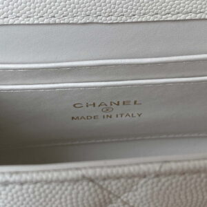 Chanel AP3237 Clutch with chain Grained Shiny Calfskin Gold With Handle Bag White