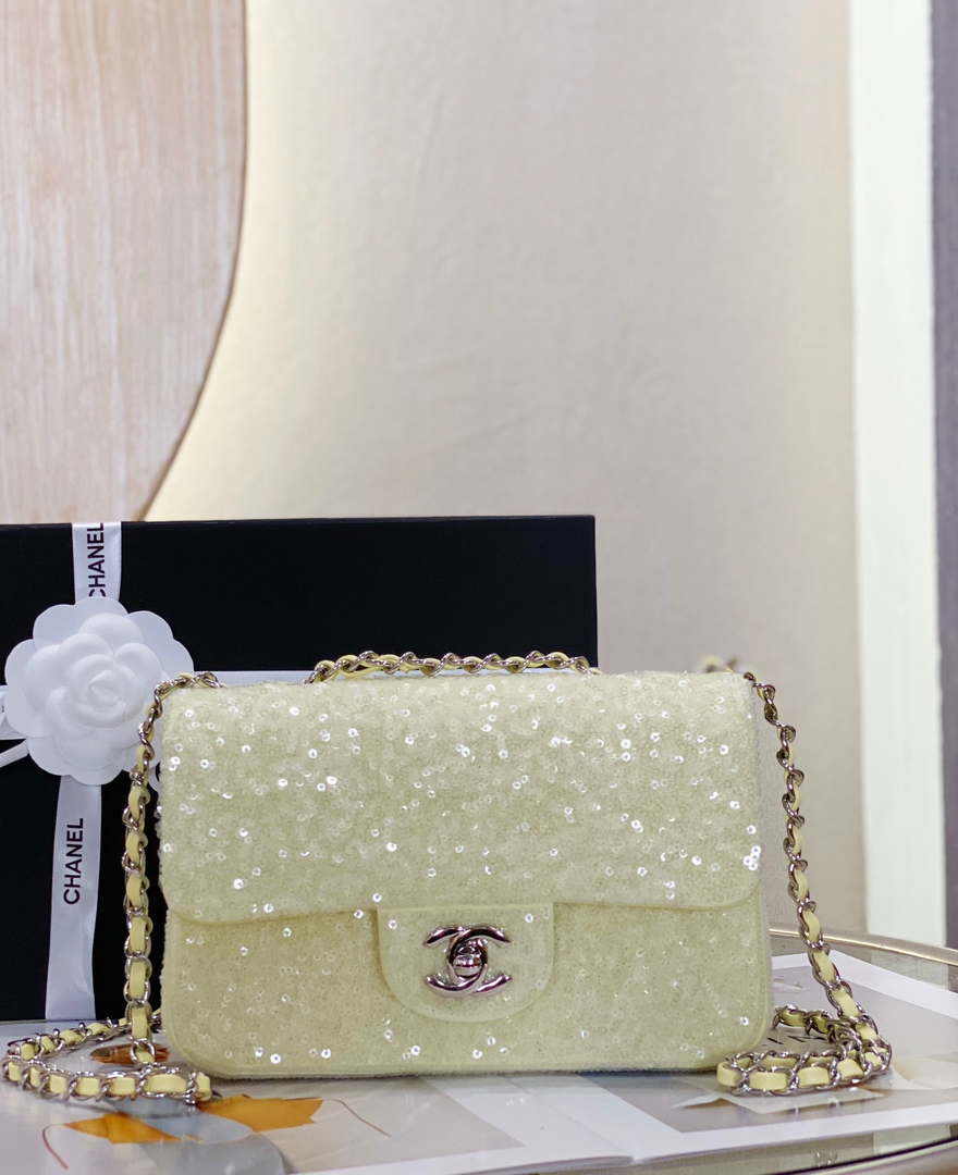 Chanel AS1116 Samll Flap sequin bag sparkling bingbing 20cm Beige -  lushenticbags