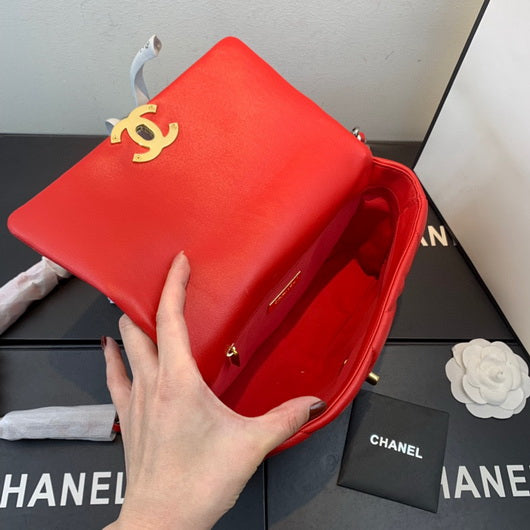Chanel As1160 Chanel 19 Handbag Flap Lambskin Red - lushenticbags