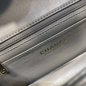 Chanel AS2431 Mini Flap Lambskin Bag with top Handle Gray Bright gold